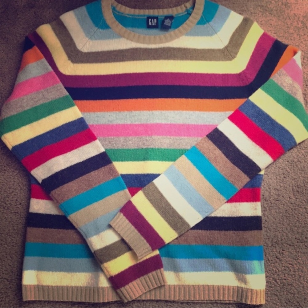 Gap crazy stripe rainbow multicolor sweater wool